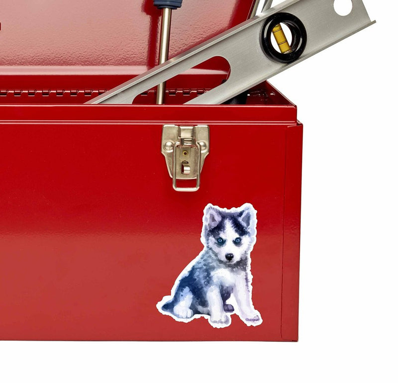 2 x Husky Puppy Watercolour Vinyl Sticker