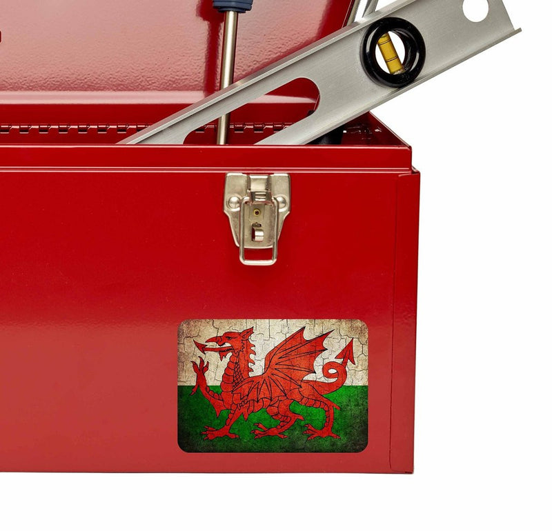 2 x Distressed Wales Welsh Dragon Flag Vinyl Sticker