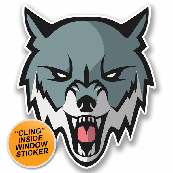 2 x Angry Husky Wolf WINDOW CLING STICKER Car Van Campervan Glass #9812 
