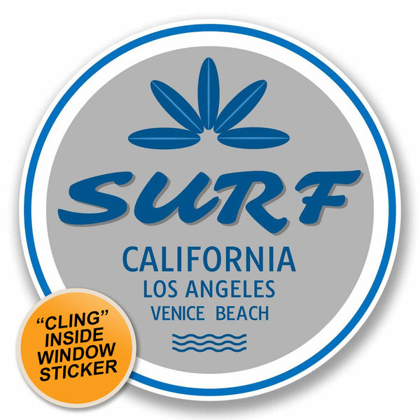 2 x Surf Los Angeles California USA WINDOW CLING STICKER Car Van Campervan Glass #9815 