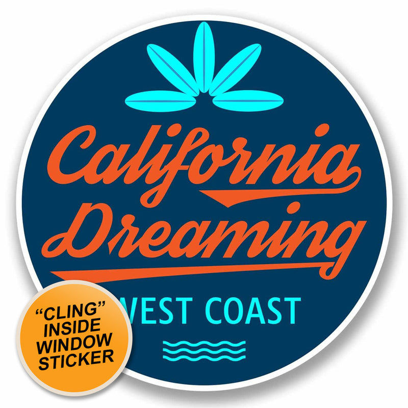 2 x Surf California West Coast USA WINDOW CLING STICKER Car Van Campervan Glass